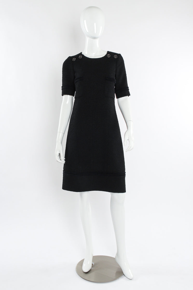 CHANEL Sparkly Knit CC Logo Dress Black White