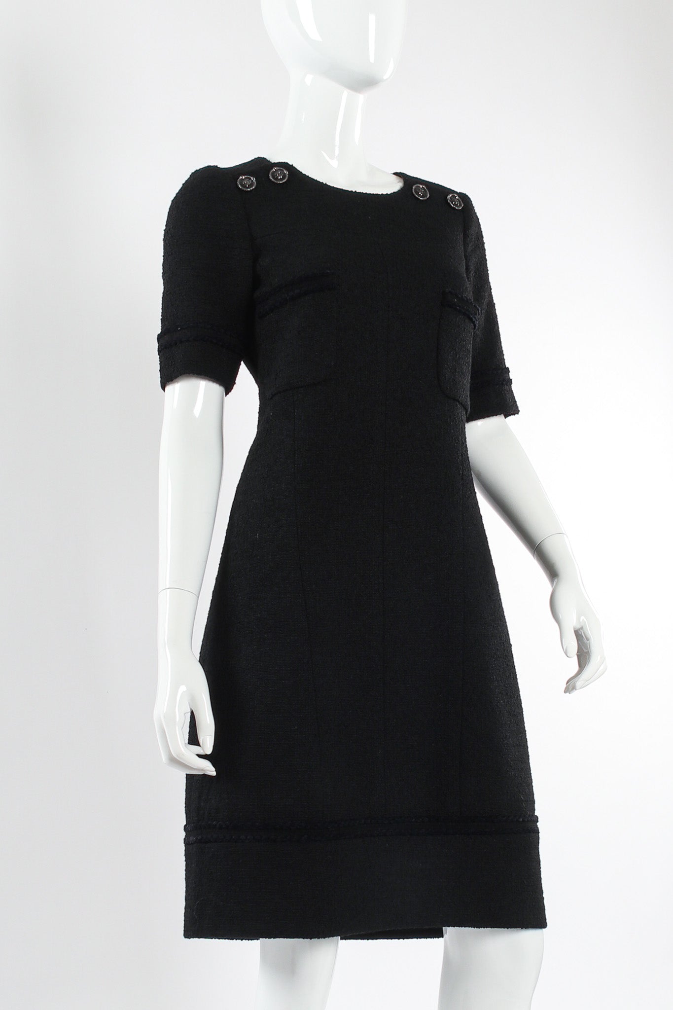 Vintage Chanel Tweed Panel Short Sleeve Dress mannequin front angle @ Recess LA