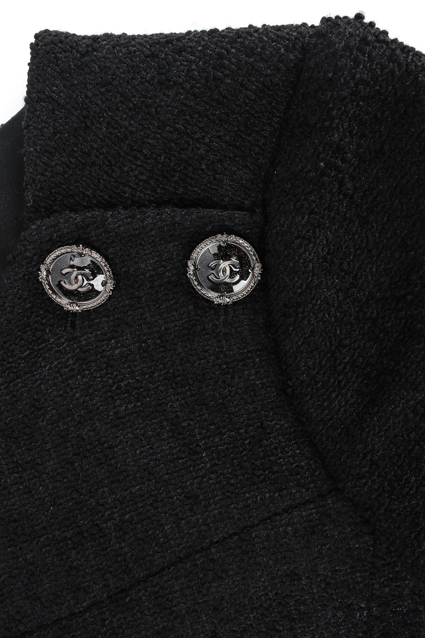 Vintage Chanel Tweed Panel Short Sleeve Dress front decorative buttons @ Recess LA