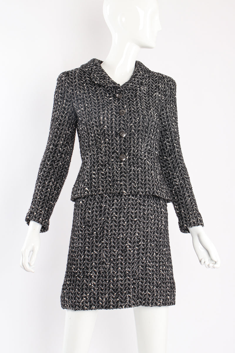 Vintage Chanel 1997A Chevron Tweed Jacket & Skirt Set on Mannequin crop at Recess LA