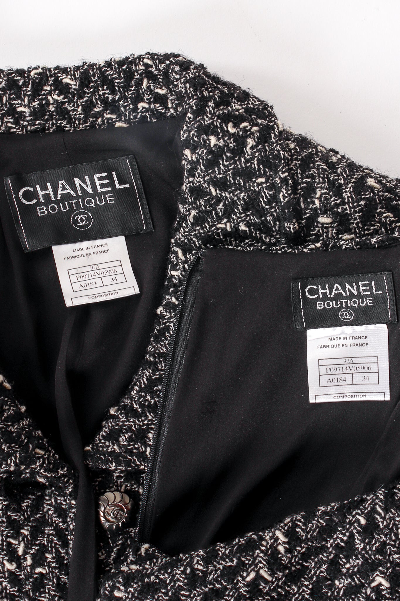 Vintage Chanel 1997A Chevron Tweed Skirt Set labels at Recess LA