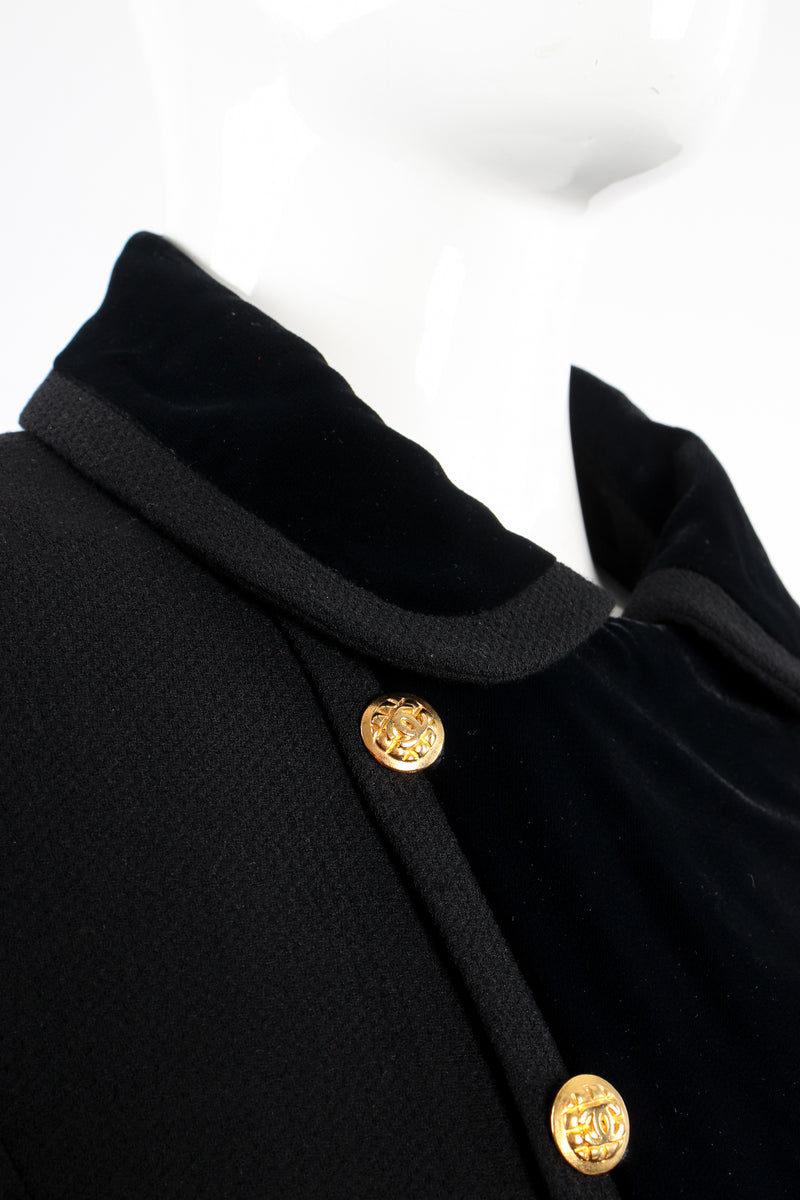 Vintage Chanel Velvet Contrast Uniform Peacoat on Mannequin collar at Recess Los Angeles