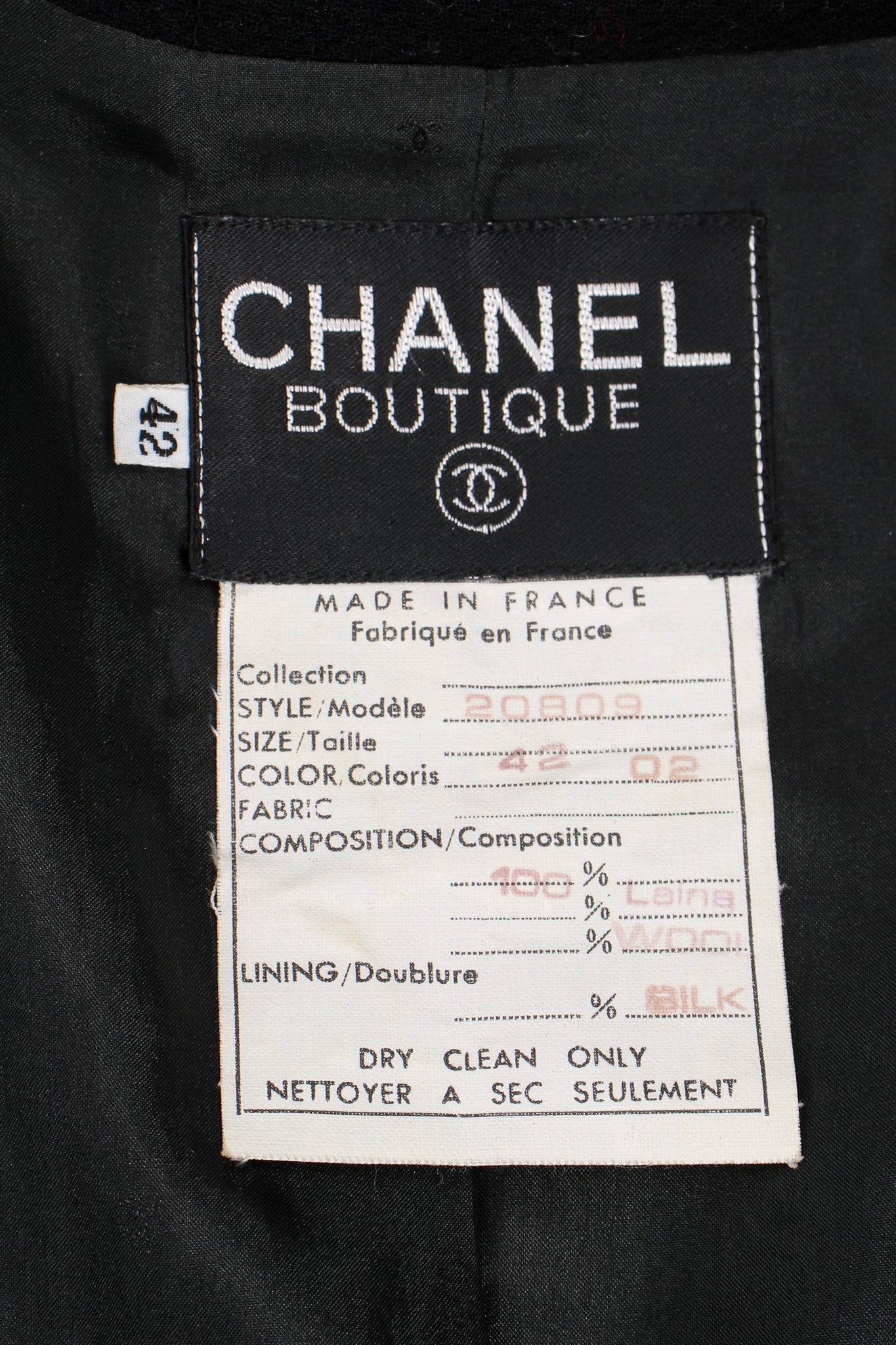 Vintage Chanel Velvet Contrast Uniform Peacoat label at Recess Los Angeles