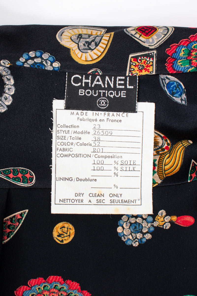 Vintage Chanel Jewel Print Silk Scarf Blouse label at Recess Los Angeles