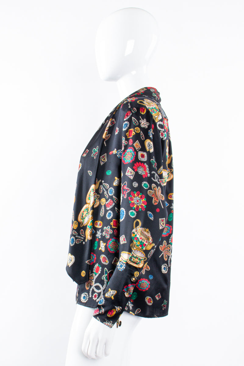 Vintage Chanel Jewel Print Silk Scarf Blouse on Mannequin side at Recess Los Angeles