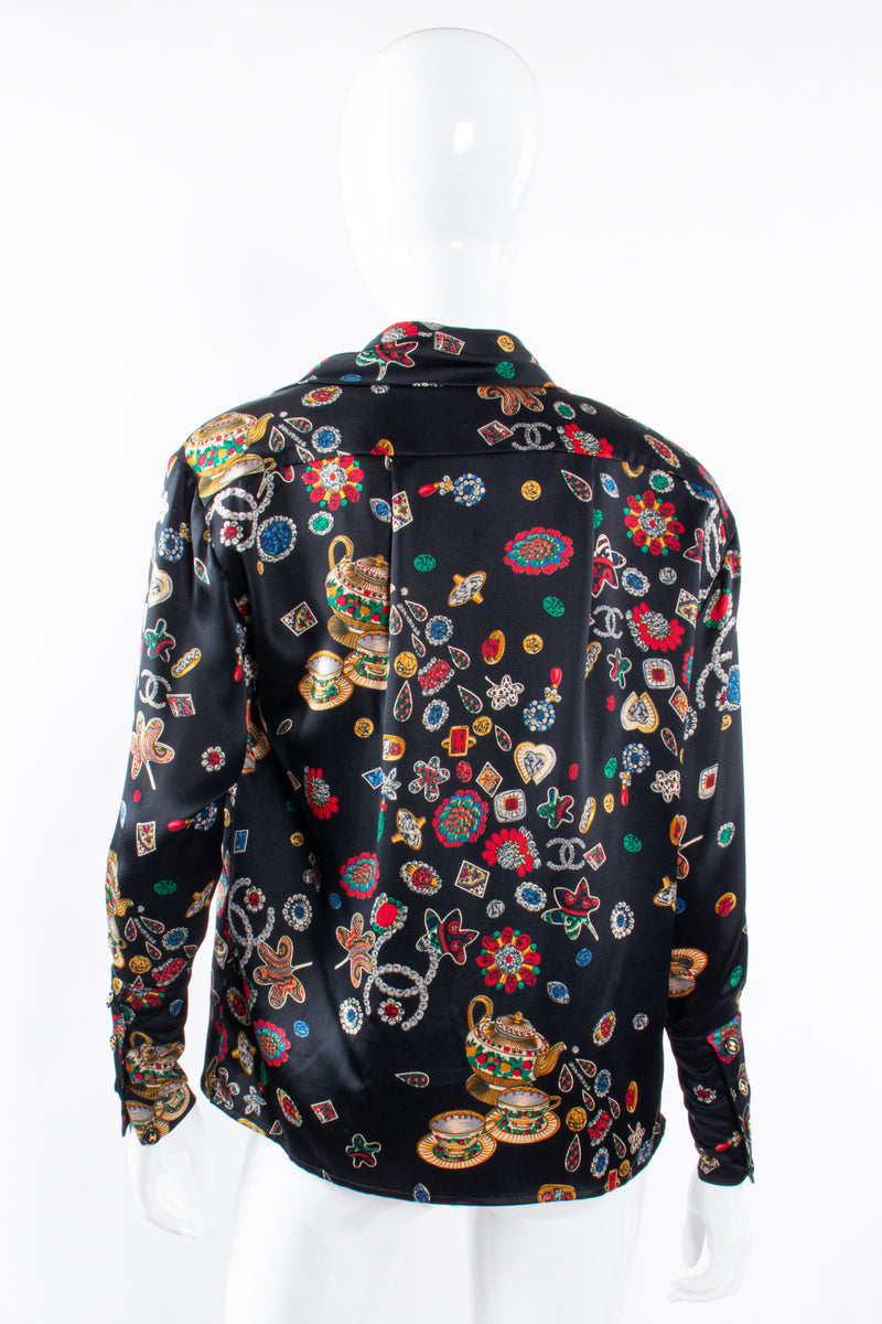 Vintage Chanel Jewel Print Silk Scarf Blouse on Mannequin back at Recess Los Angeles