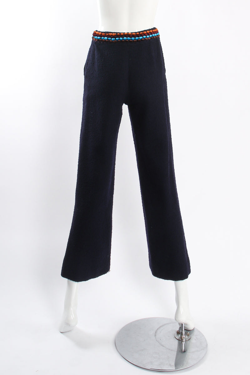 Vintage Chanel 1997A Chenille Trim Tweed Pant Suit on Mannequin back at Recess LA