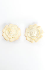 Vintage Chanel 1990s Camellia Flower Earrings flat front @ Recess LA