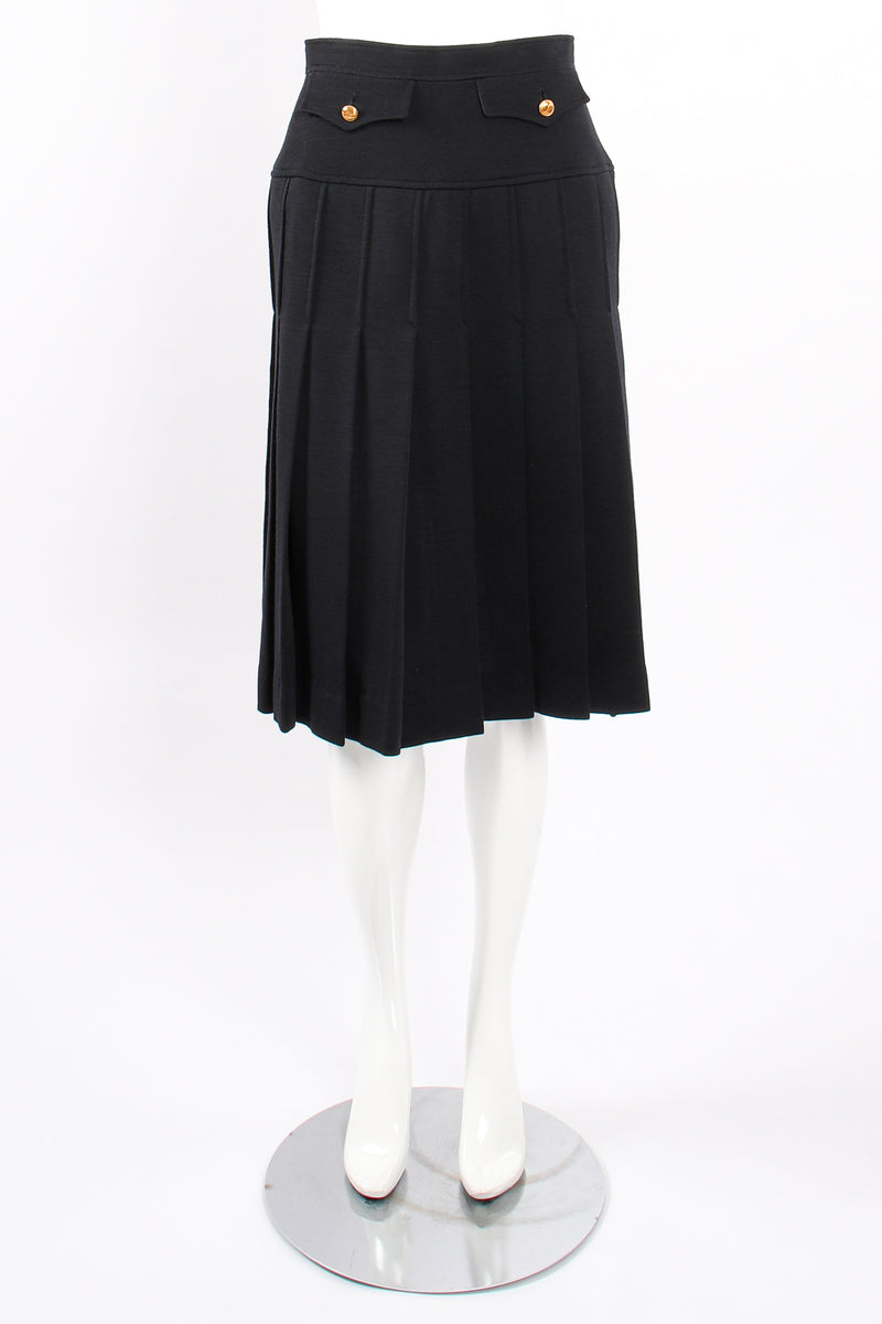 Vintage Black Chanel Pleated Wool Skirt