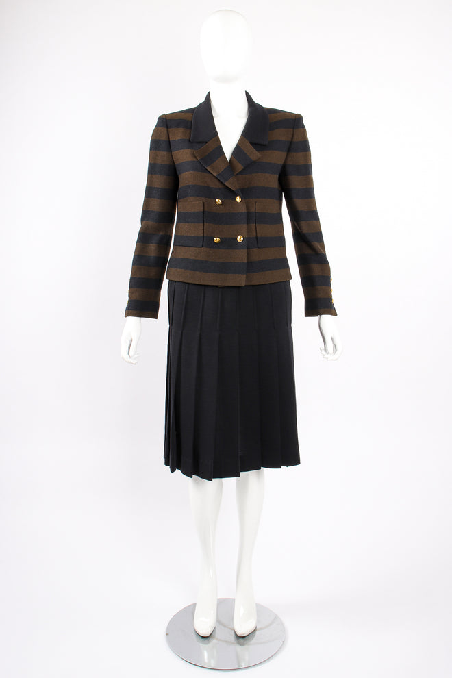Vintage Chanel Striped Boxy Jacket & Skirt Set on Mannequin front at Recess Los Angeles