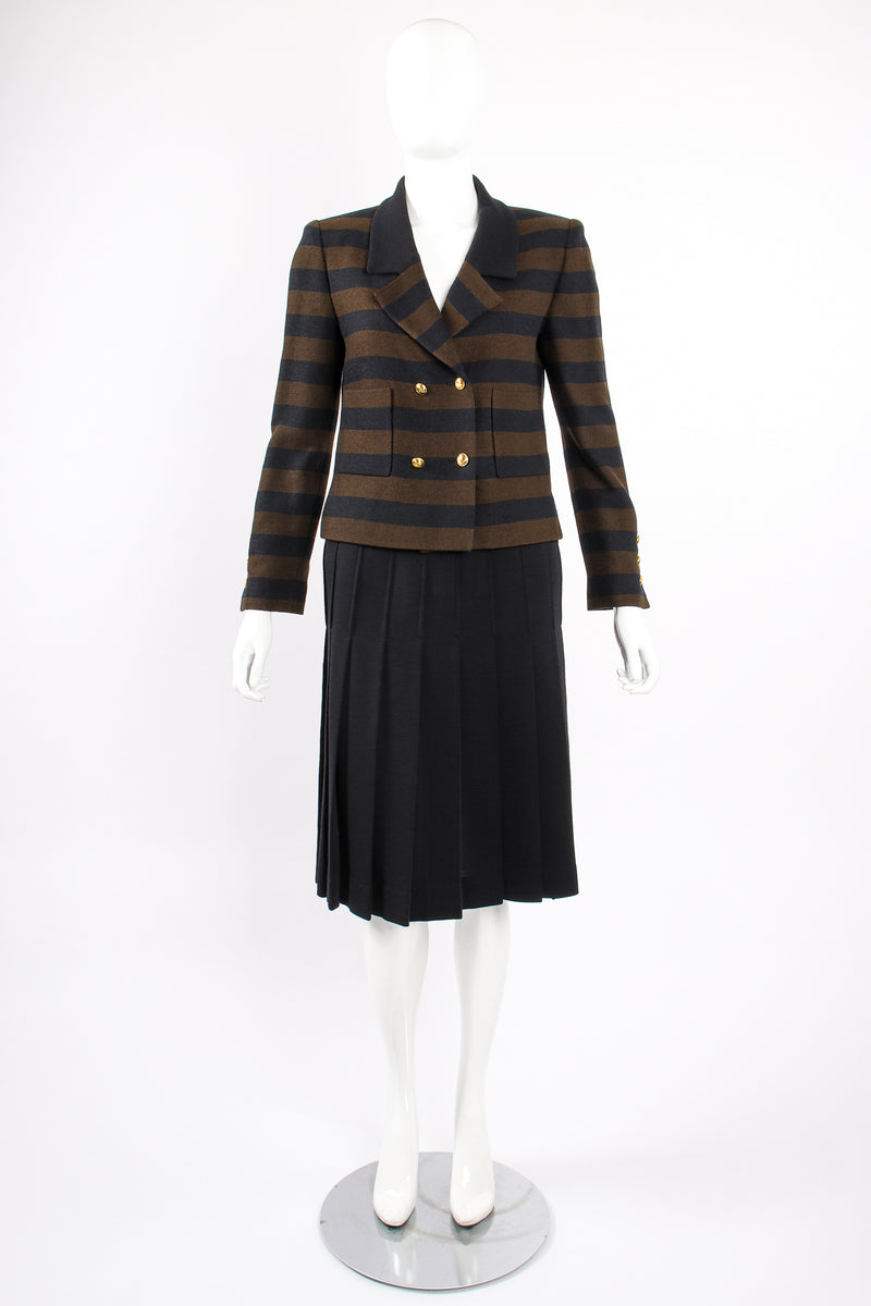 Vintage Chanel Striped Boxy Jacket & Skirt Set on Mannequin front at Recess Los Angeles