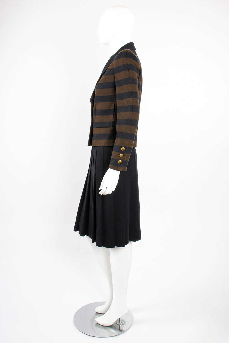Vintage Chanel Striped Boxy Jacket & Skirt Set on Mannequin side at Recess Los Angeles