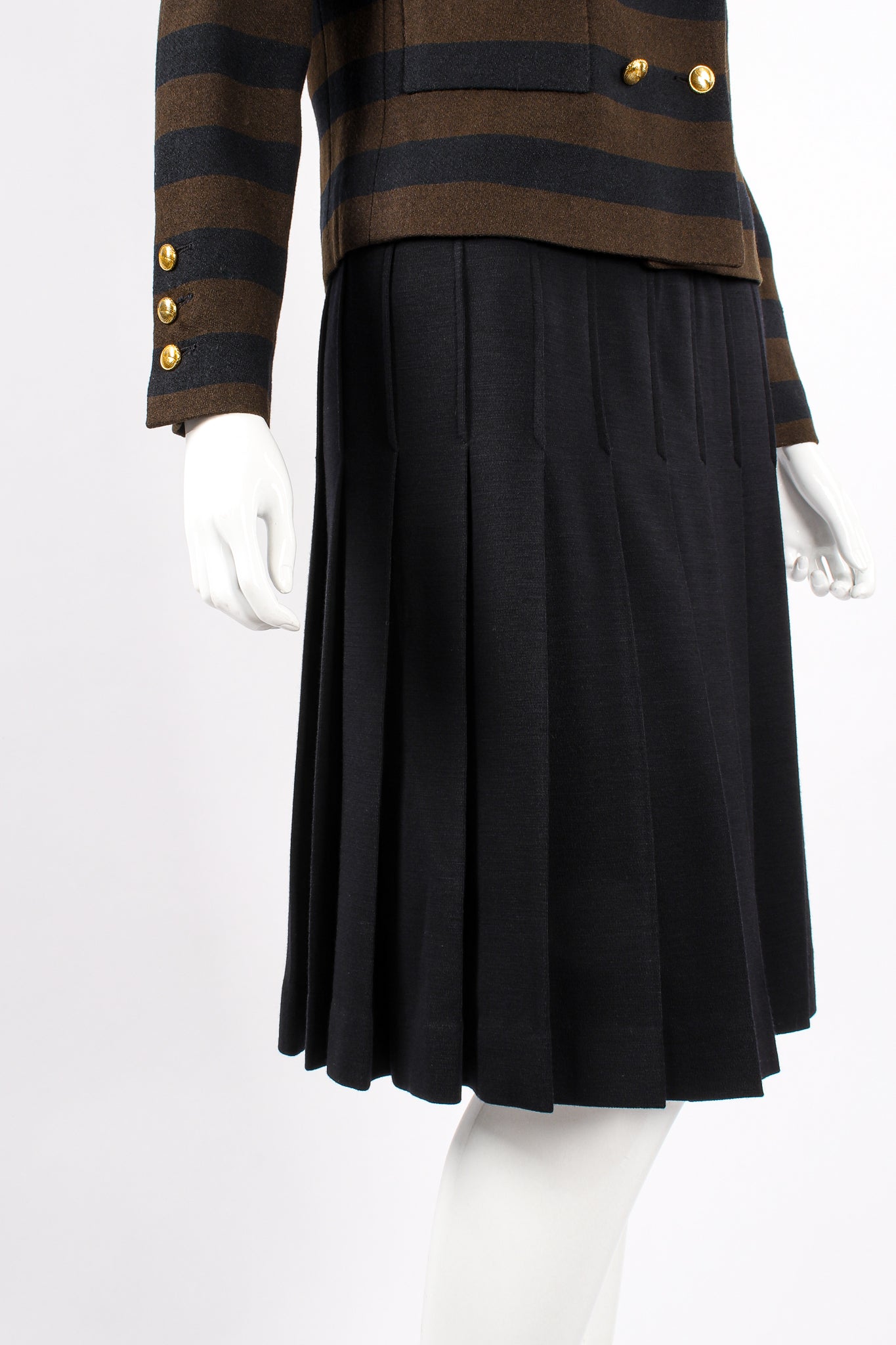 Vintage Chanel Striped Boxy Jacket & Skirt Set on Mannequin skirt at Recess Los Angeles
