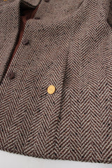 Vintage Chanel Herringbone Tweed Velvet Jacket & Skirt Set jacket pocket button at Recess LA