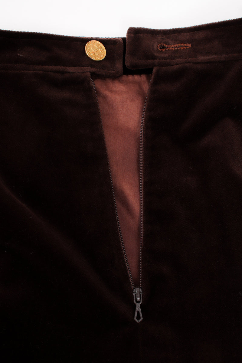 Vintage Chanel Herringbone Tweed Velvet Jacket & Skirt Set skirt zipper at Recess LA