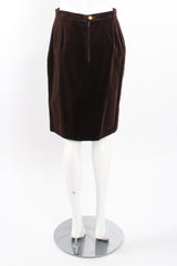 Vintage Chanel Herringbone Tweed Velvet Jacket & Skirt Set on Mannequin back skirt at Recess LA