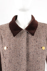 Vintage Chanel Herringbone Tweed Velvet Jacket & Skirt Set on Mannequin collar at Recess LA