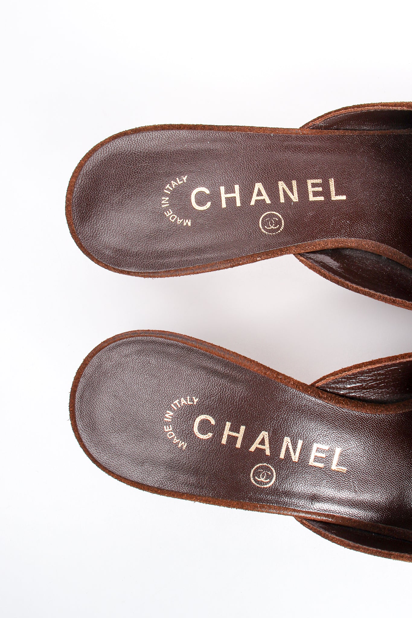 Vintage Chanel Suede Loafer Mules signature stamp at Recess Los Angeles
