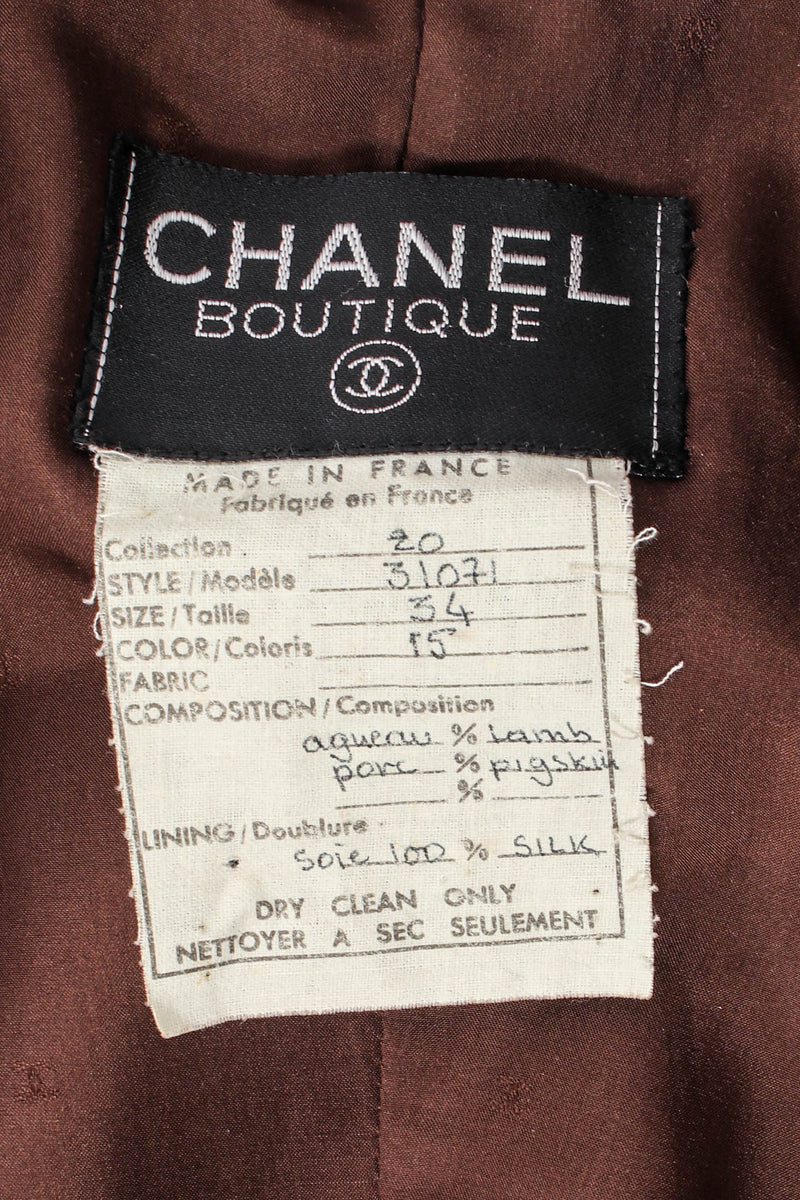 Vintage Chanel Suede & Leather Trench Coat label crop at Recess Los Angeles