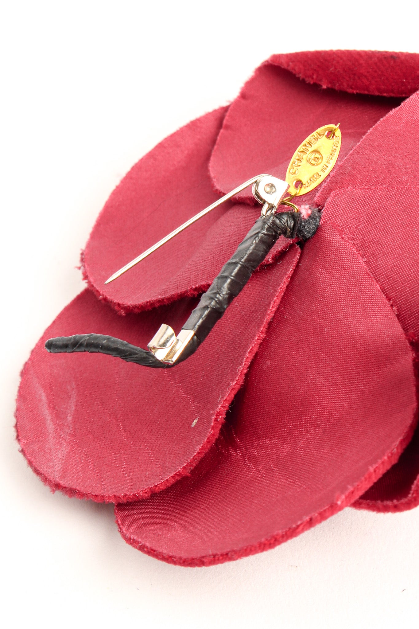 Vintage Chanel Velvet Camellia Flower Pin open pin/creases @ Recess LA