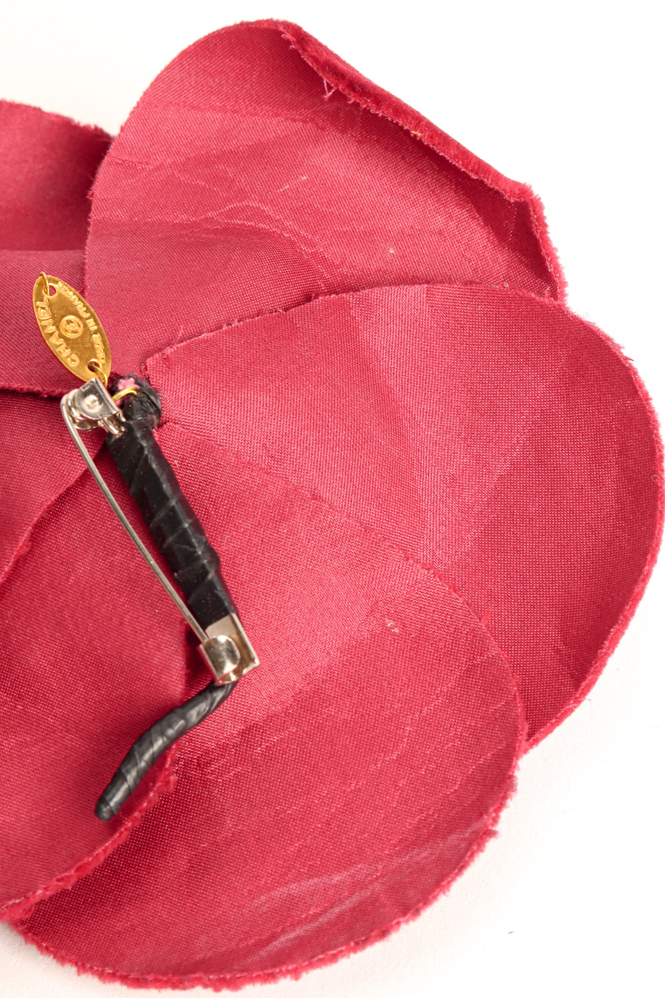 Vintage Chanel Velvet Camellia Flower Pin creases close @ Recess LA