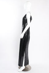 Vintage Chanel Sequin Black Tie Sheath Gown Set on Mannequin side at Recess Los Angeles