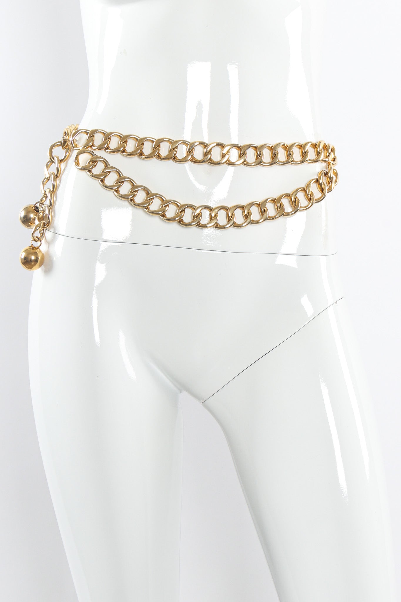 Vintage Chanel Wide Curb Link Ball Charm Belt on mannequin @ Recess Los Angeles