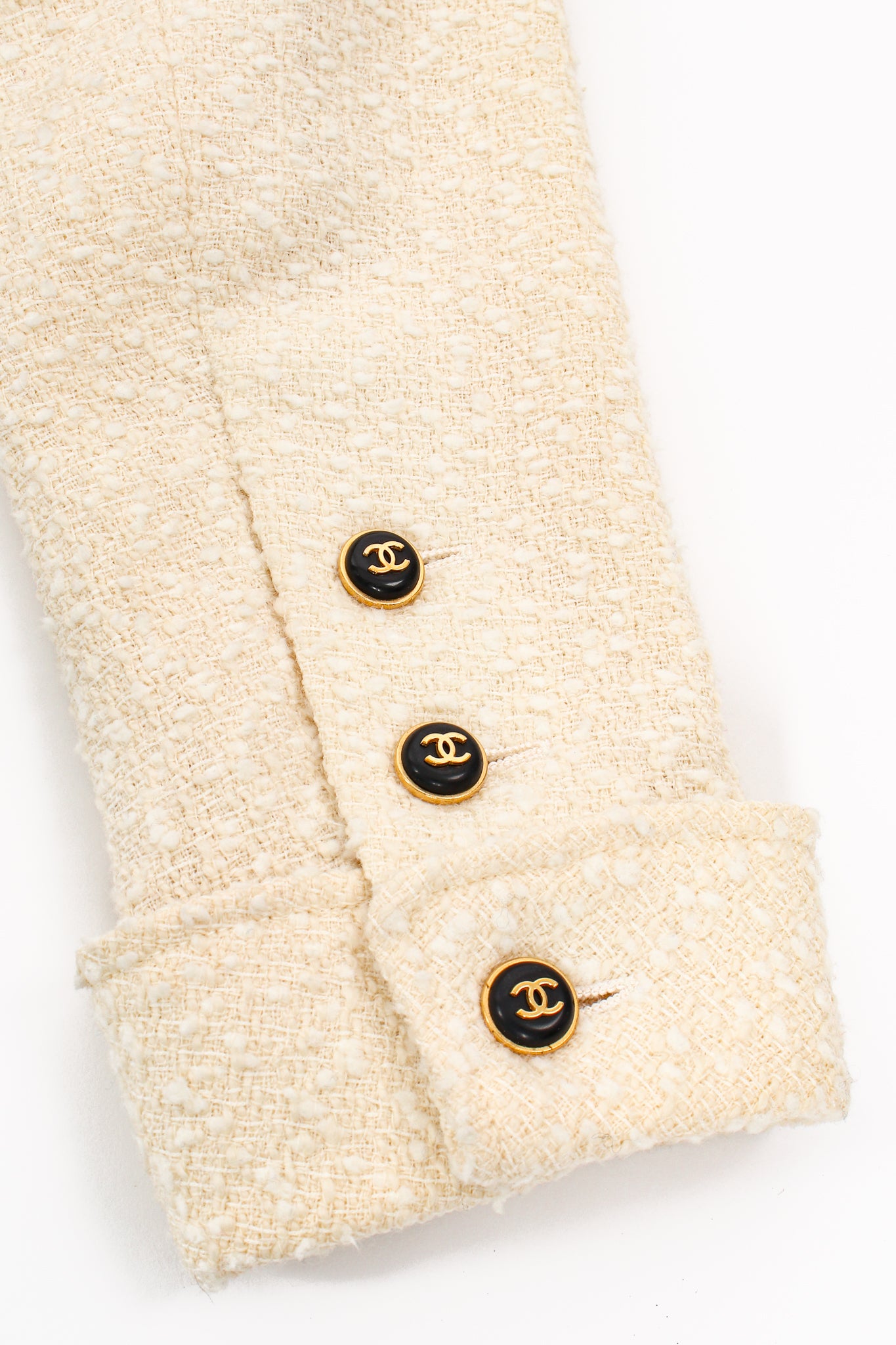Vintage Chanel 1995 Bouclé Tweed Double Pocket Jacket sleeve cuff at Recess Los Angeles
