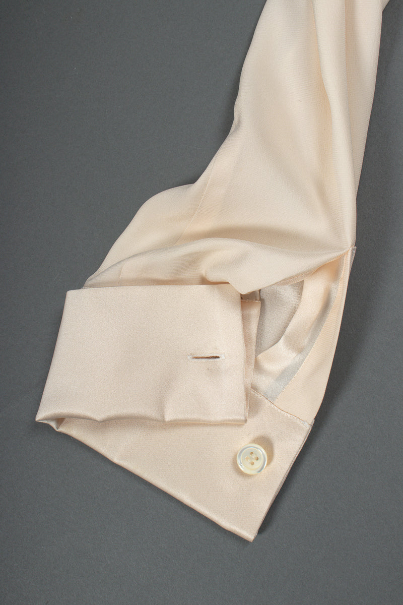 Vintage Chanel Cream Silk Panel Tuck Bow Blouse sleeve french cuff at Recess Los Angeles