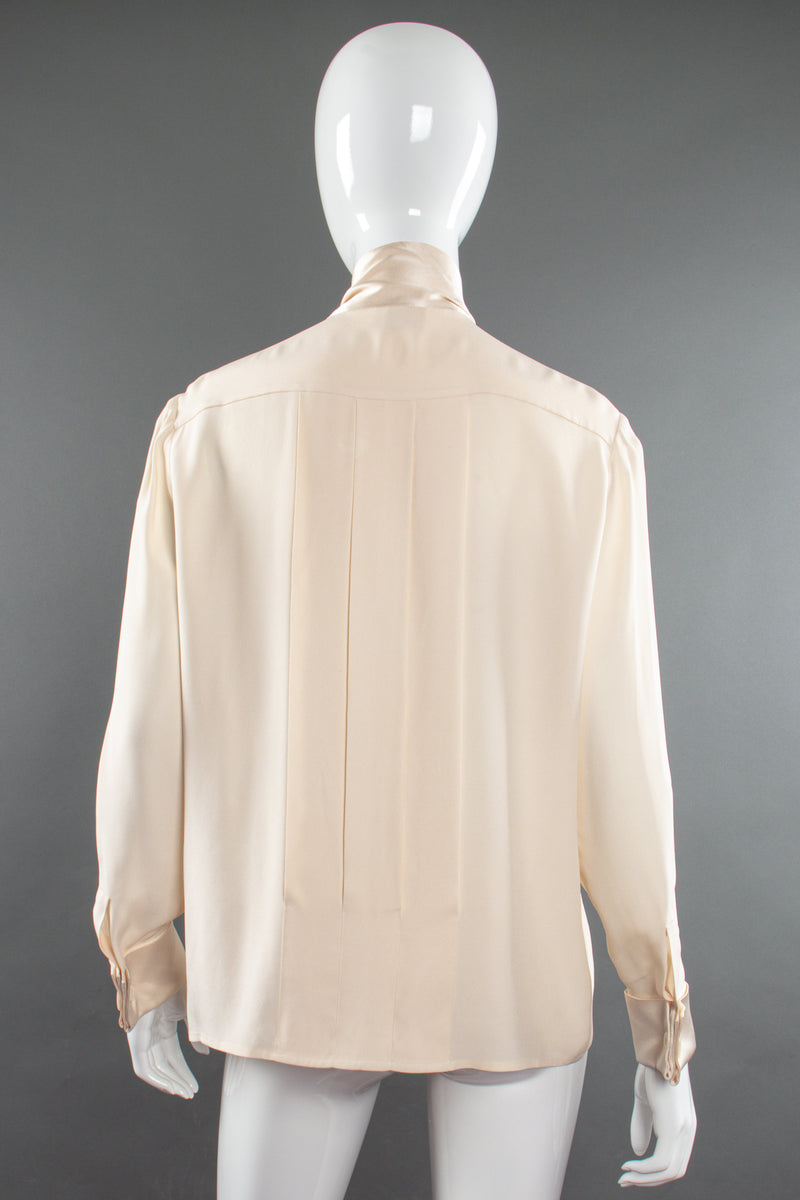 Vintage Chanel Cream Silk Panel Tuck Bow Blouse on Mannequin back at Recess Los Angeles