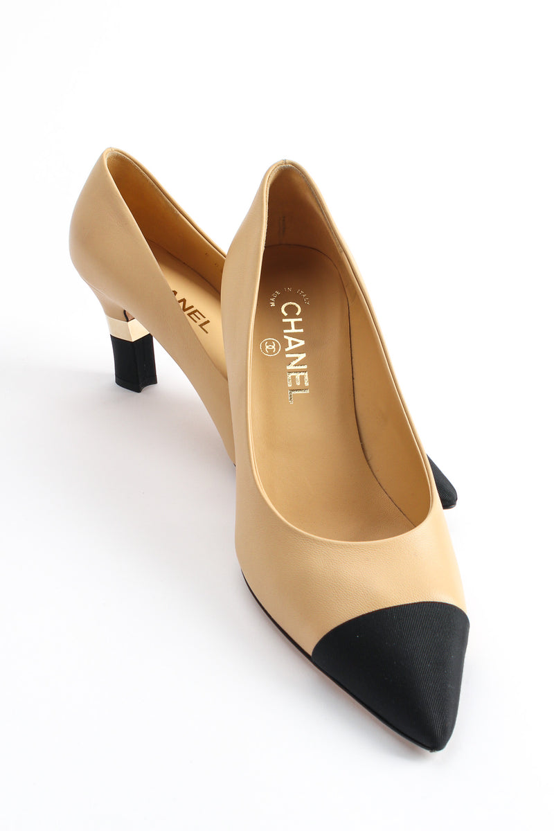 CHANEL, Shoes, Chanel Black Patent Heel Toe With Classic Chanel Beige  Leather Us 95