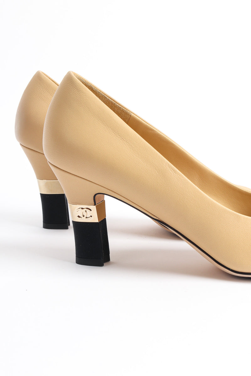 Chanel Cap Toe Lambskin Leather CC Heels signed heel close  @ Recess LA