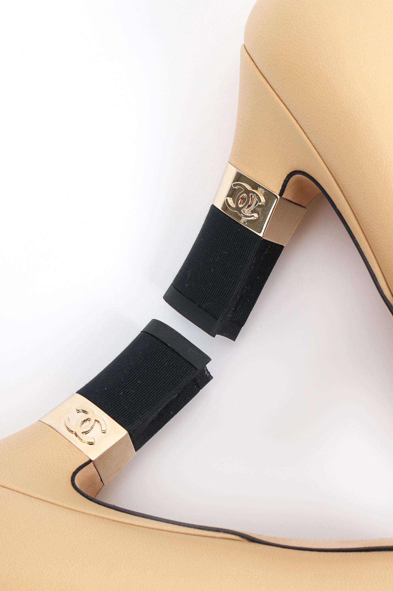 Chanel Cap Toe Lambskin Leather CC Heels signed heels @ Recess LA