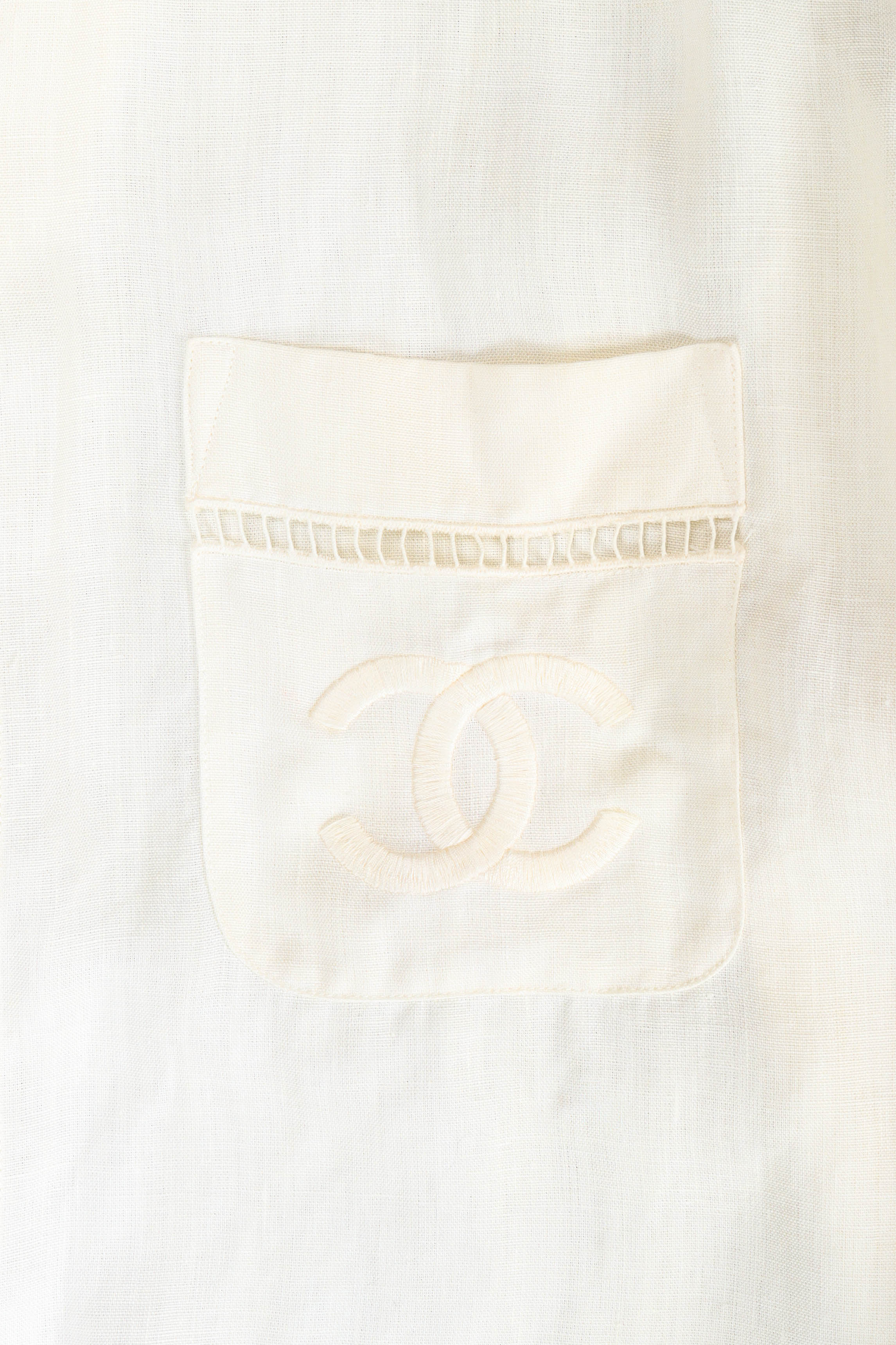 Vintage Chanel Linen Cutout Blouse pocket/CC logo @ Recess Los Angeles