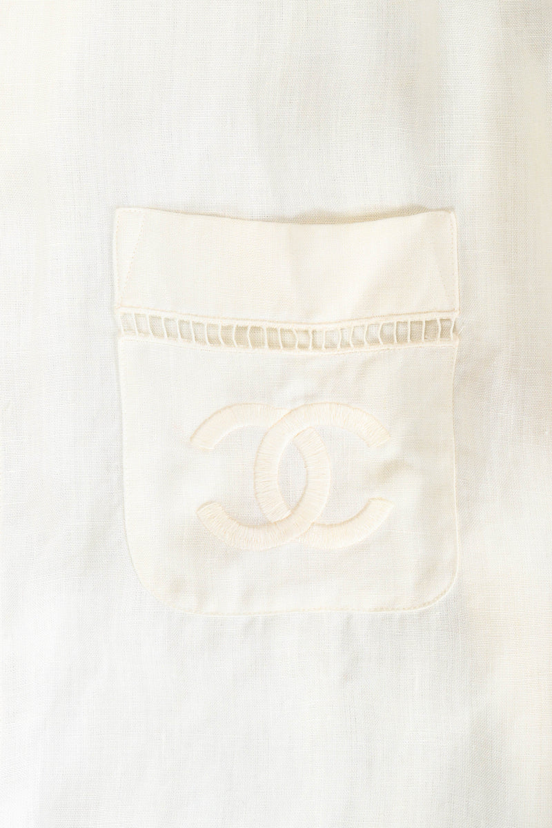Vintage Chanel Linen Cutout Blouse pocket/CC logo @ Recess Los Angeles