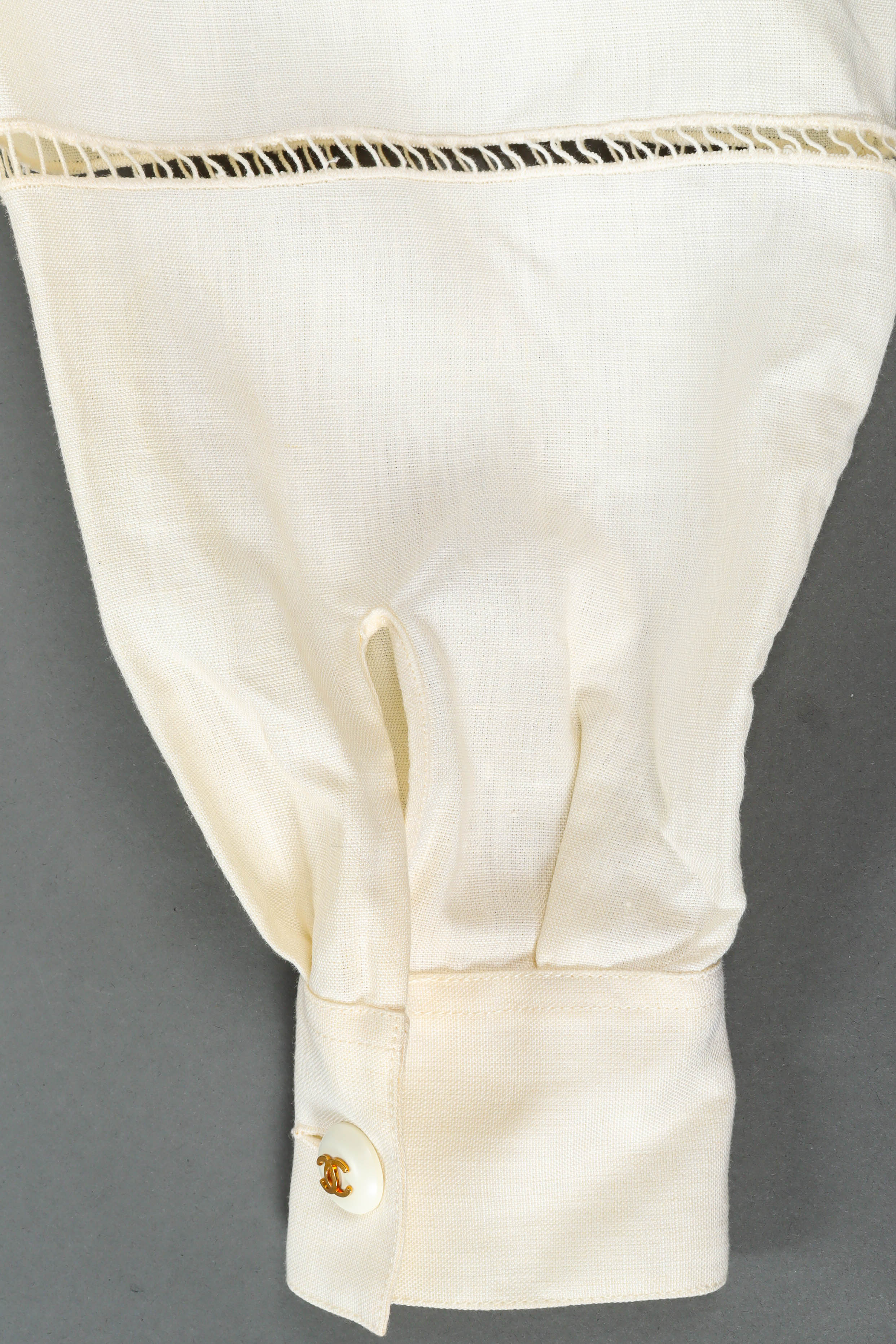 Vintage Chanel Linen Cutout Blouse sleeve cut outs/button @ Recess Los Angeles