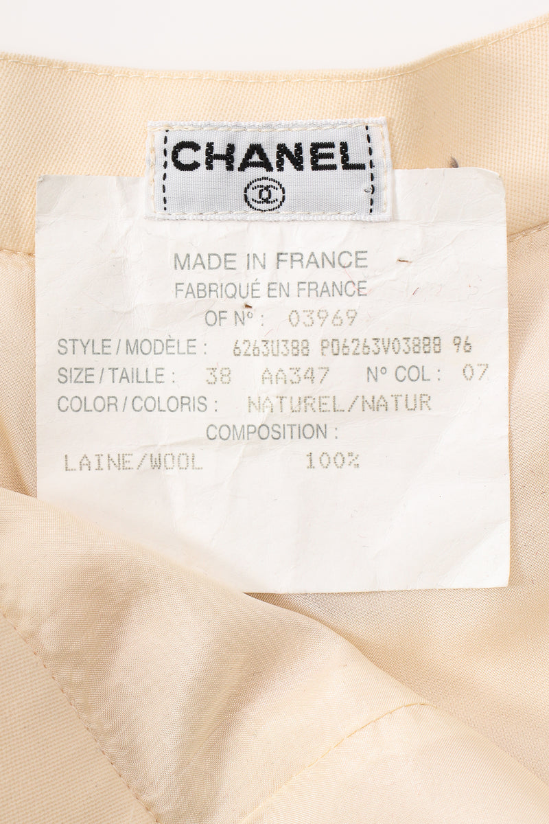 Vintage Chanel Pleated Wool Walking Shorts label at Recess Los Angeles