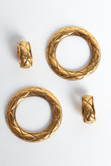 Vintage Chanel 1980s Quilt Pattern Hoop Multi Earrings front detached  @ Recess LA