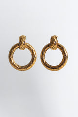 Vintage Chanel 1980s Quilt Pattern Hoop Multi Earrings front hang @ Recess LA