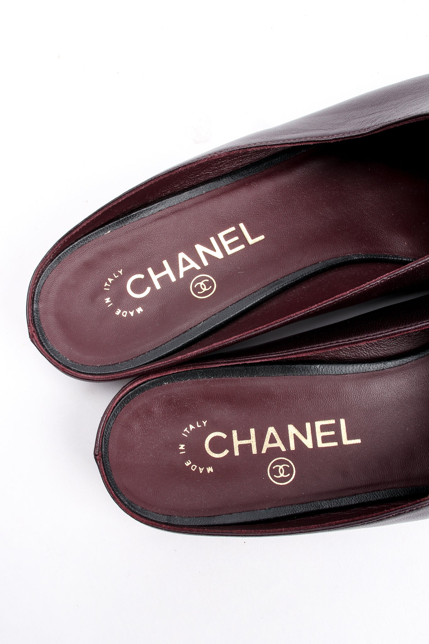 Vintage Chanel Leather Cap Toe Slipper Mules stamp at Recess Los Angeles