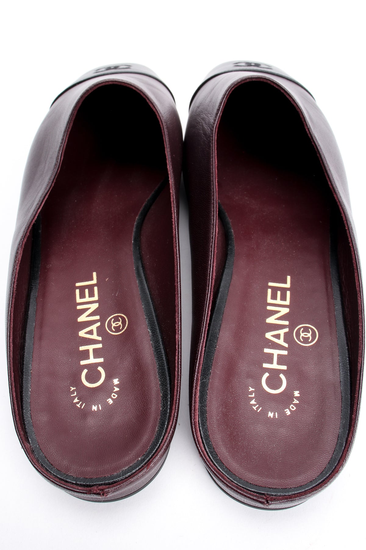 【新品・未使用】CHANEL パース Vintage Chanel Leather Cap Toe Slipper Mules – Recess