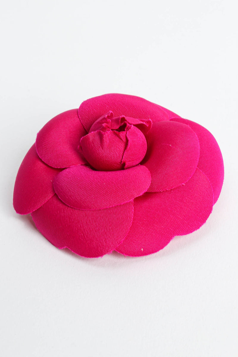 Vintage Chanel Fuchsia Camellia Flower Pin II front flat @ Recess Los Angeles