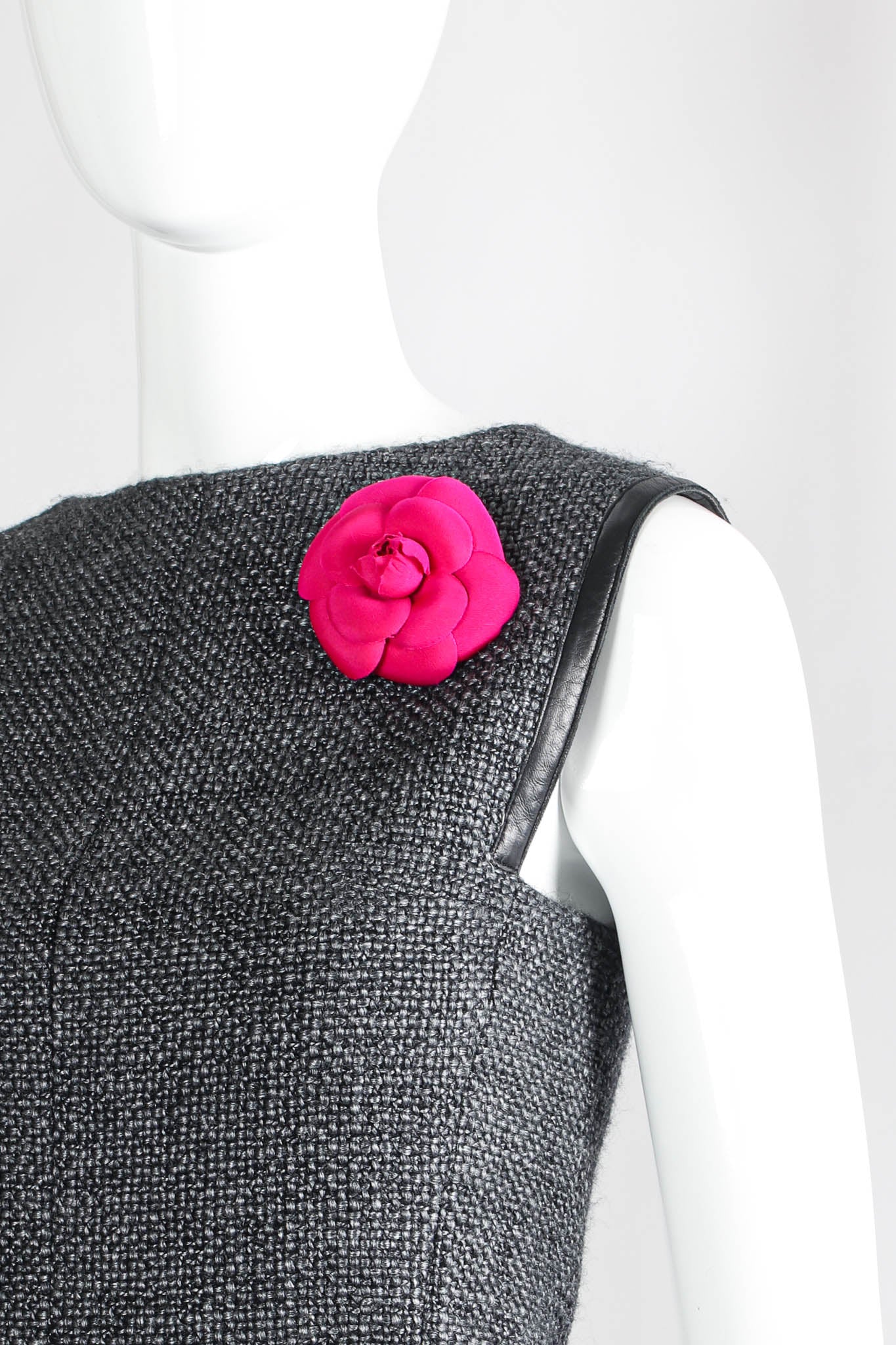 Vintage Chanel Fuchsia Camellia Flower Pin II on mannequin @ Recess Los Angeles