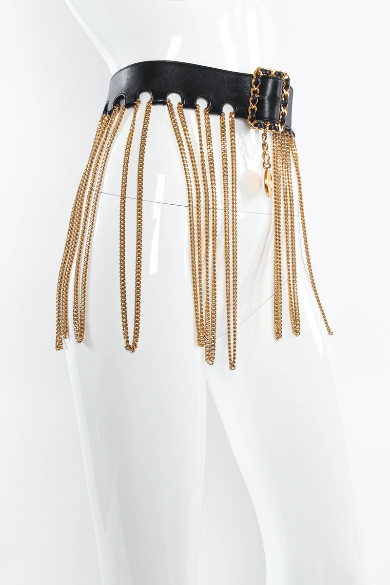 1991 Vintage Chanel Leather Multi Chain Drape Belt mannequin angle @ Recess Los Angeles