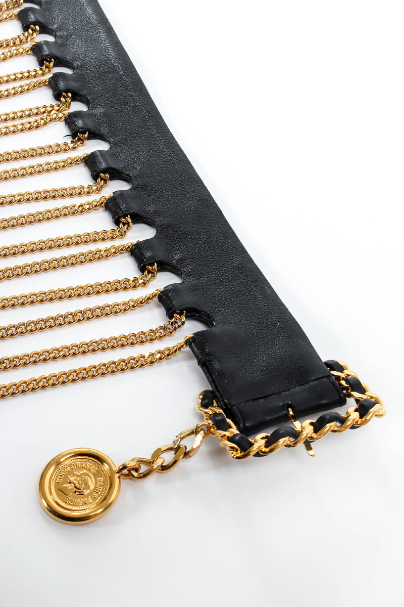 1991 Vintage Chanel Leather Multi Chain Drape Belt charm/buckle detail @ Recess Los Angeles