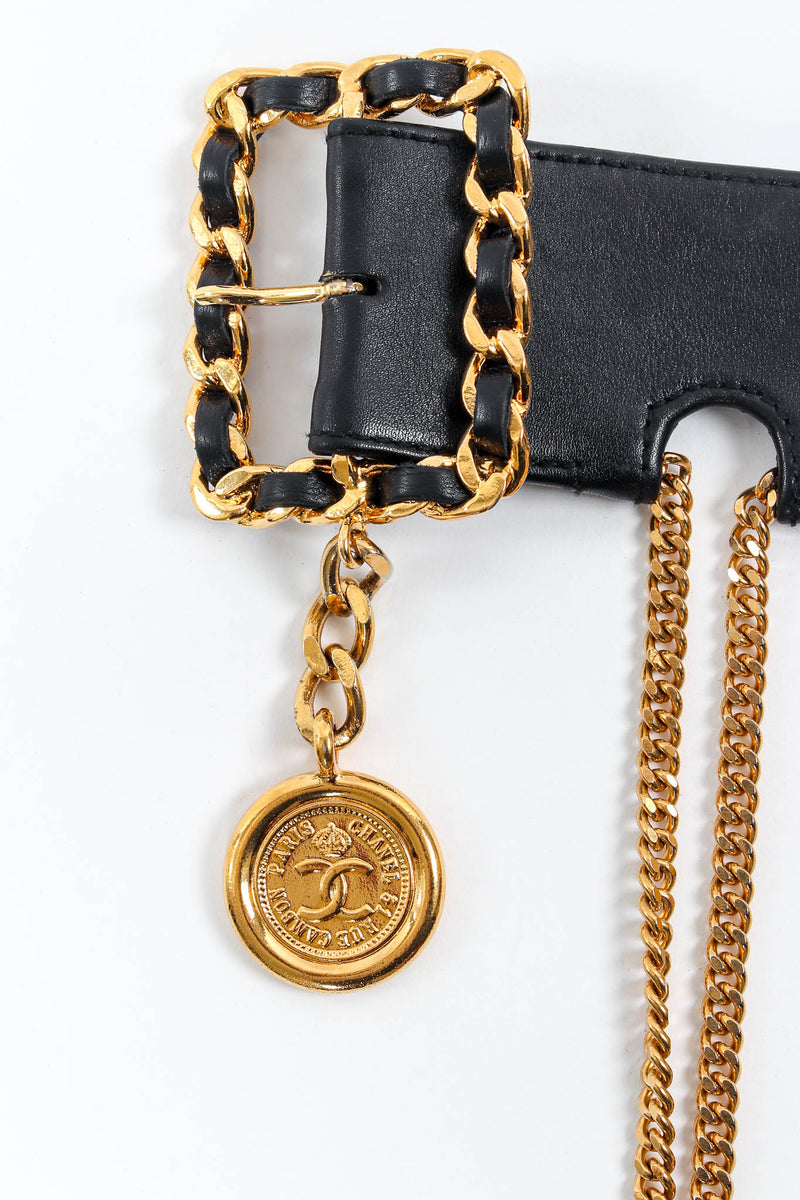 1991 Vintage Chanel Leather Multi Chain Drape Belt buckle/signed charm @ Recess Los Angeles