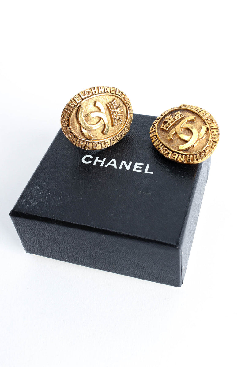 Chanel CC Gold Simulated Glass Pearl Dangle Large Clip On Earrings, Chanel