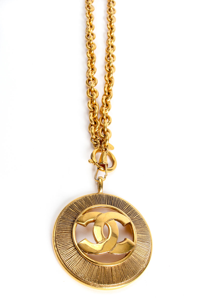 Vintage Chanel necklace big CC logo round pendant