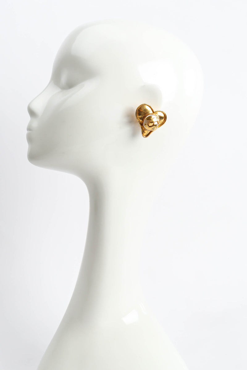 Vintage 1995 Chanel Love CC Pearl Earrings on mannequin @ Recess Los Angeles