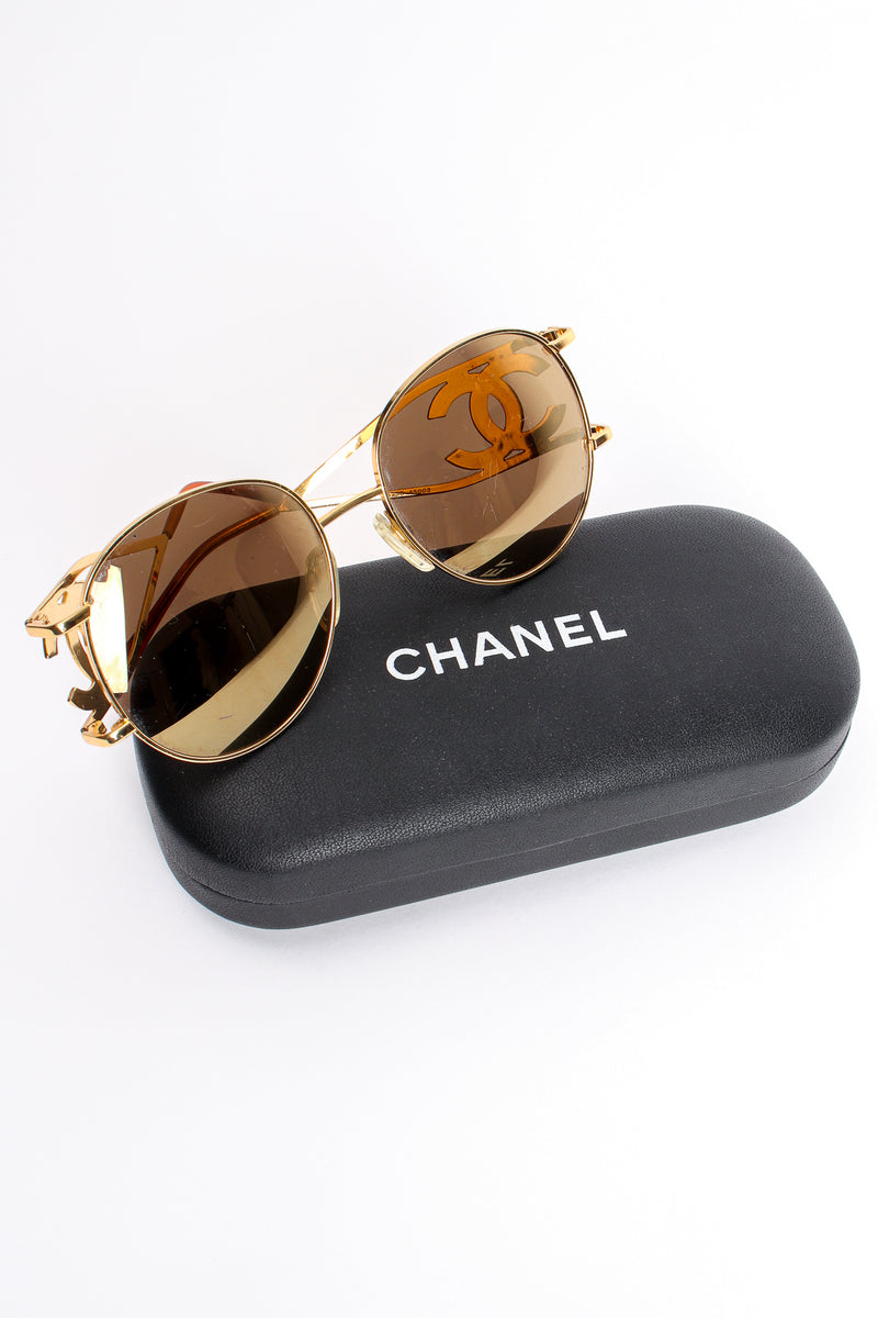 Vintage Chanel 1990s CC Gold Mirror Miller Sunglasses with case at Recess Los Angeles